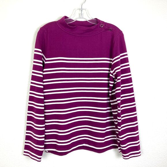 Talbots Women's Striped Knit Shirt Size M Purple Long Sleeve Shoulder Buttons - Picture 1 of 5